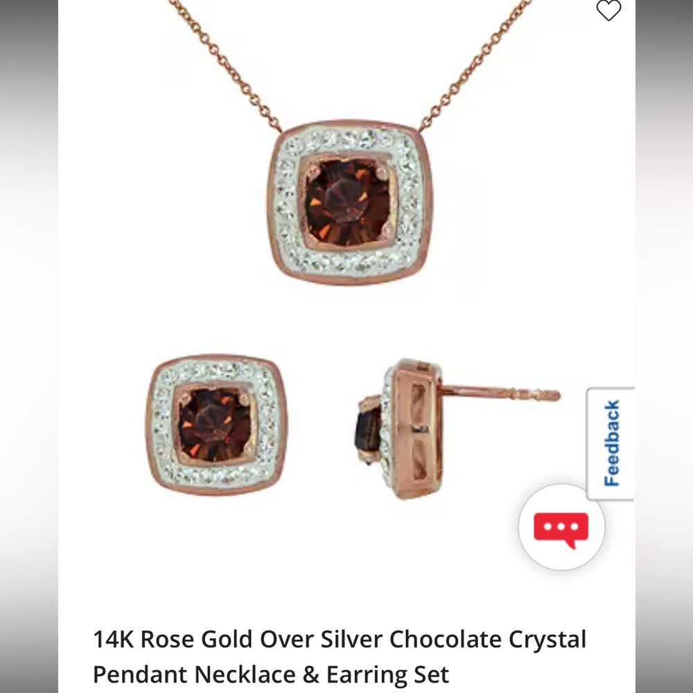 14K Rose Gold Chocolate Crystal Pendant Necklace and earring set